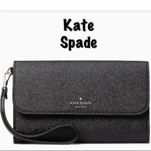 Kate Spade large  black glitter tech phone wallet/ wristlet
